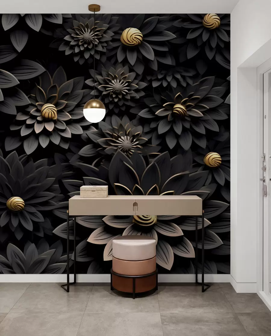 murales de pared Flores negras con efecto 3D u95249