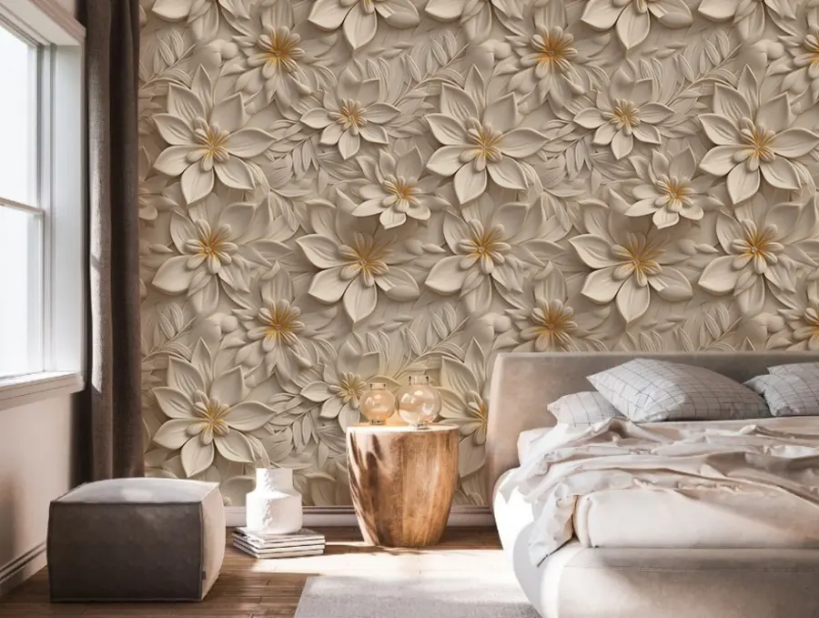 murales de pared Dispersión de flores blancas con efecto 3D u95251