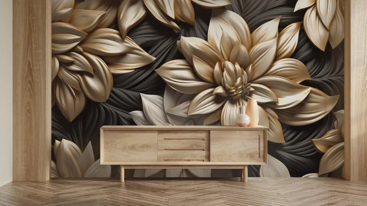 murales de pared Flores negras con efecto 3D u95252