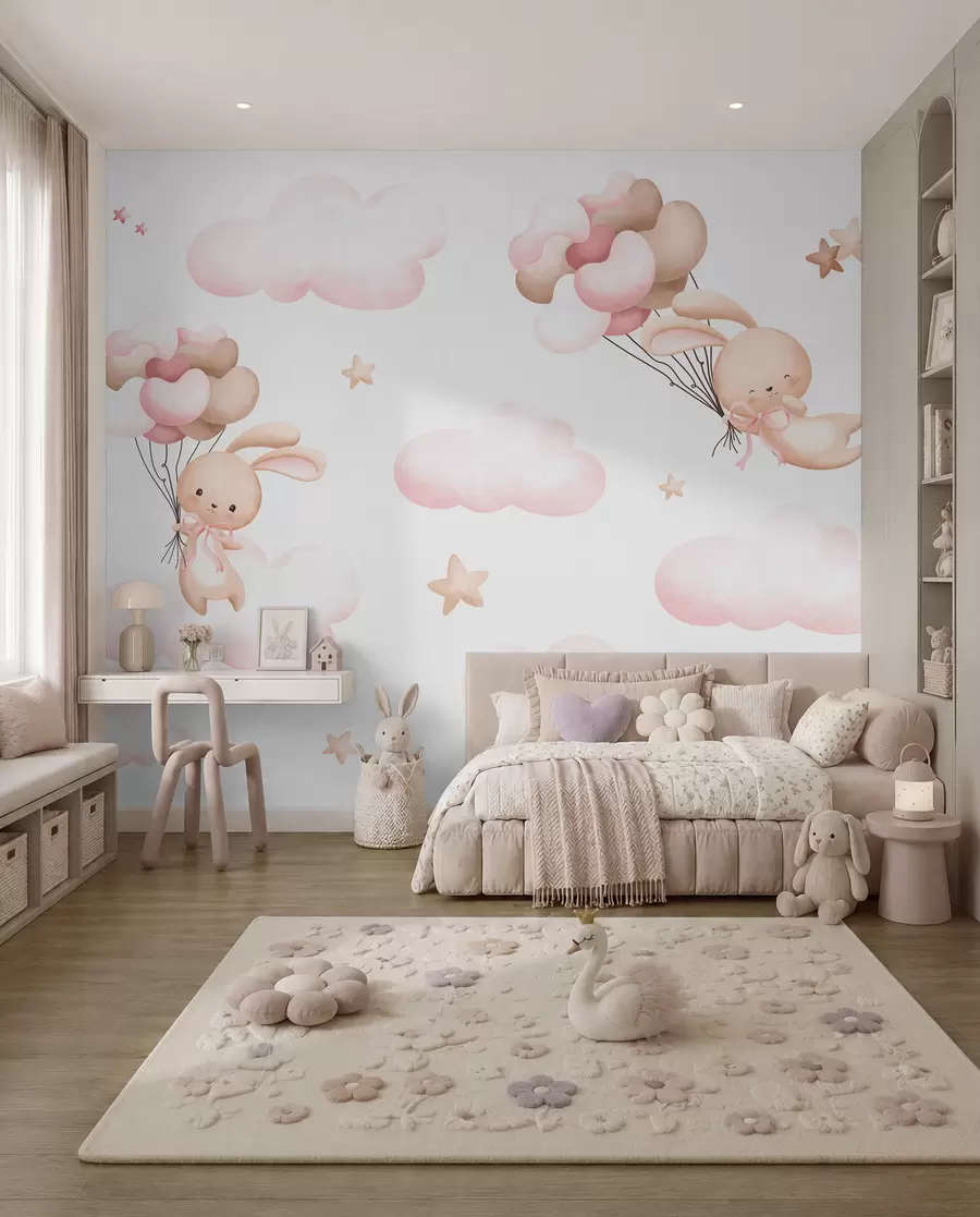 murales de pared Lindo conejo y globos u95399