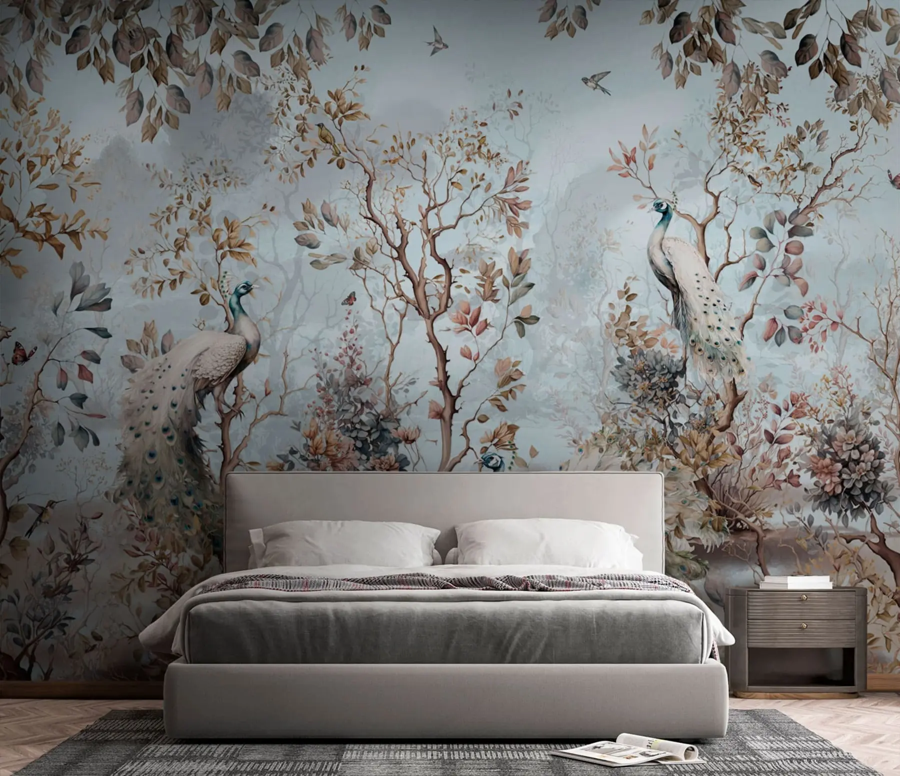 murales de pared Chinoiserie estilo chino plantas y pavos reales u94849