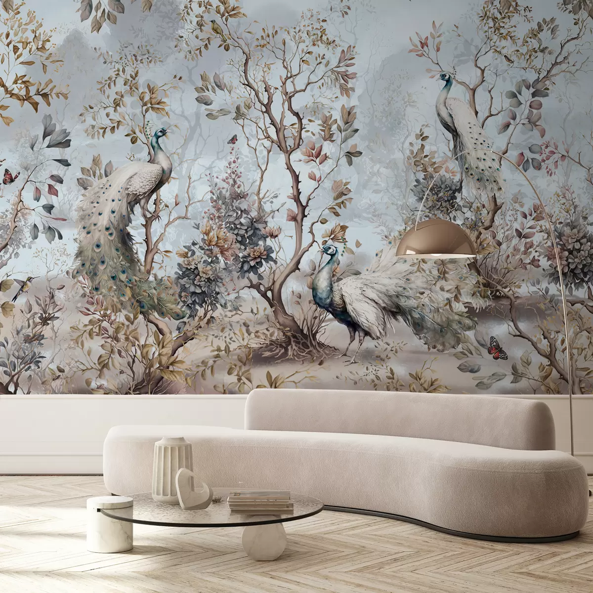murales de pared Chinoiserie estilo chino plantas y pavos reales u94849