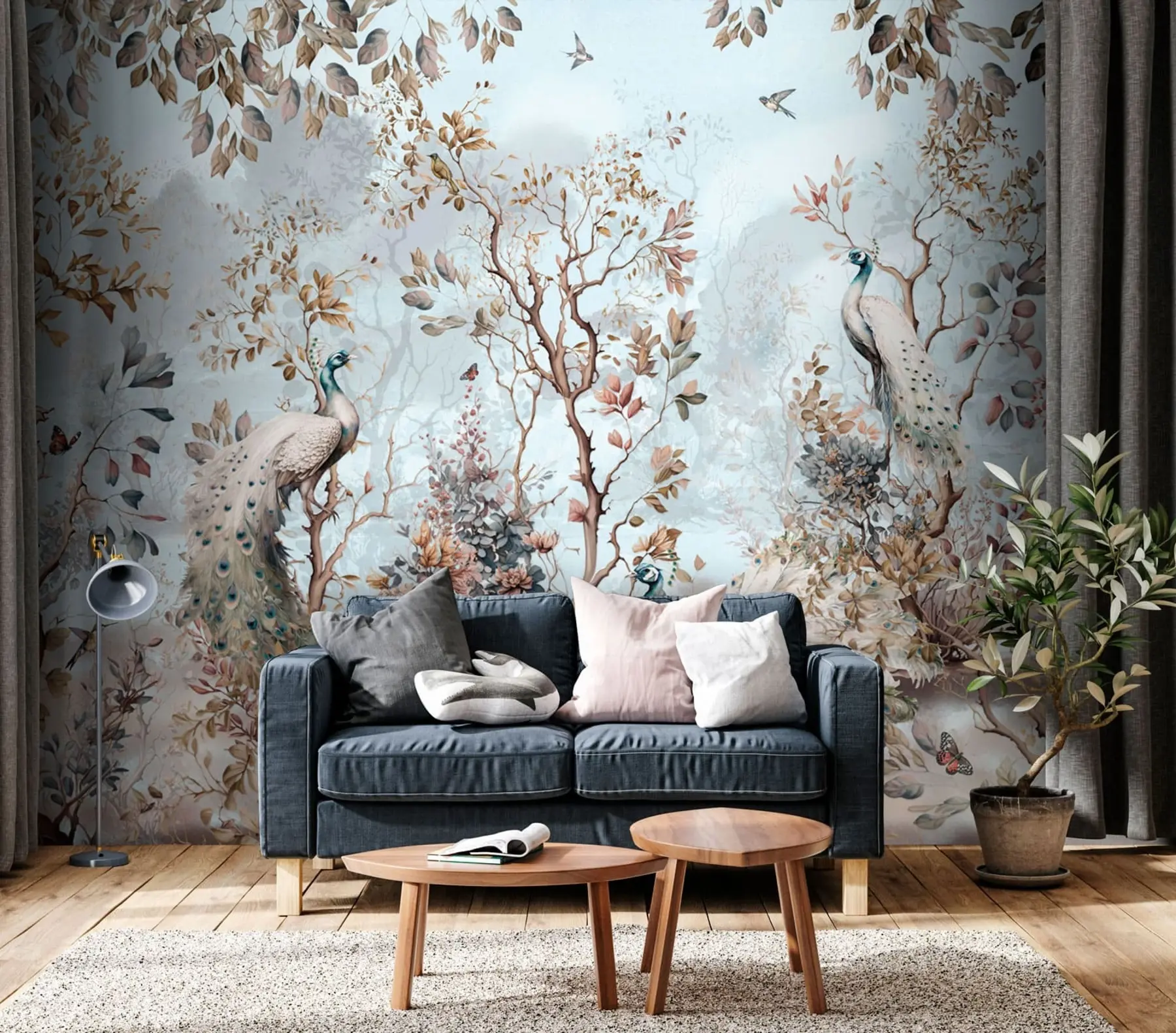 Murales de pared Chinoiserie estilo chino plantas y pavos reales u94849 murales de pared Chinoiserie estilo chino plantas y pavos reales u94849