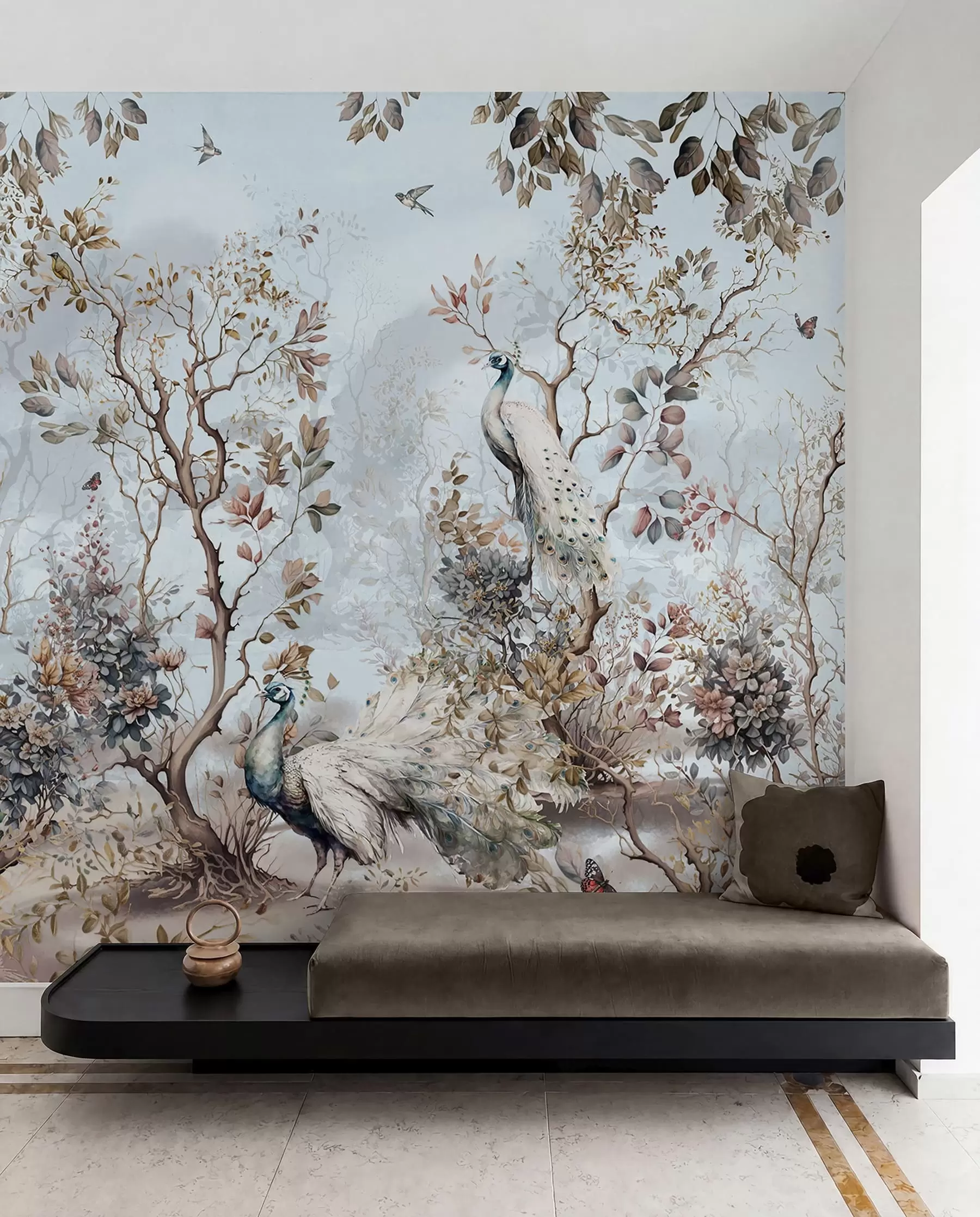 murales de pared Chinoiserie estilo chino plantas y pavos reales u94849