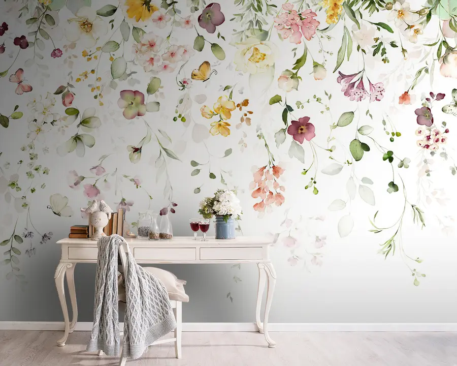 murales de pared Composiciones de acuarela con flores de jardín u95507