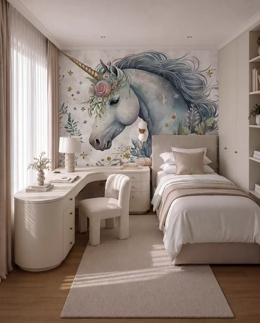 murales de pared Unicornio en flores u95404