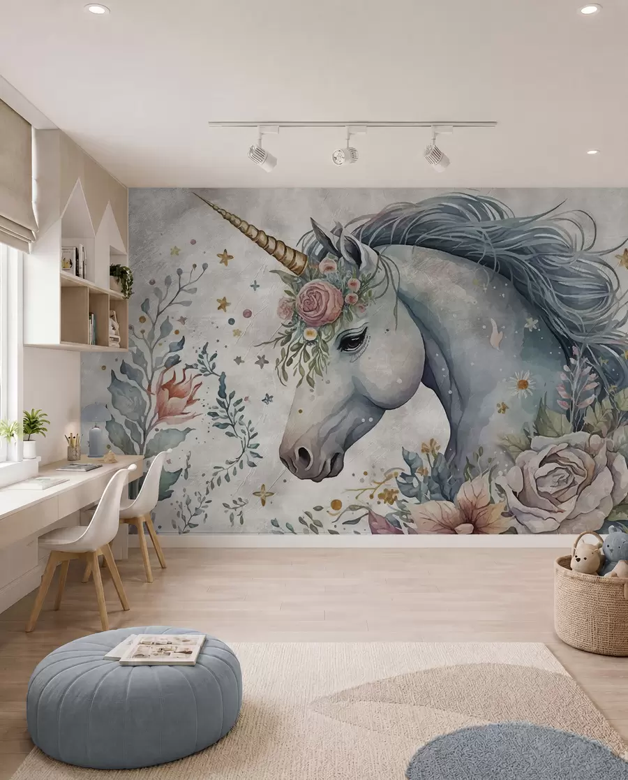 murales de pared Unicornio en flores u95404