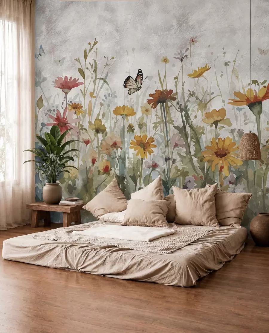 murales de pared Mariposas entre flores u95406