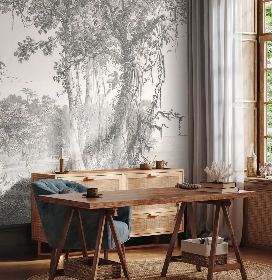 murales de pared Paisaje forestal con estilo vintage u95795