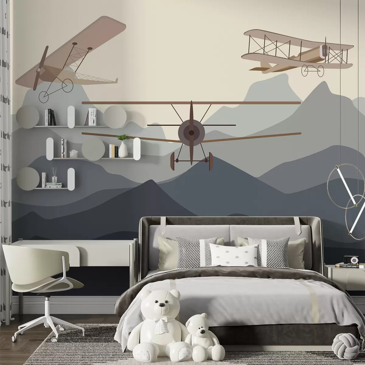 murales de pared Aviones antiguos entre las montañas u95782