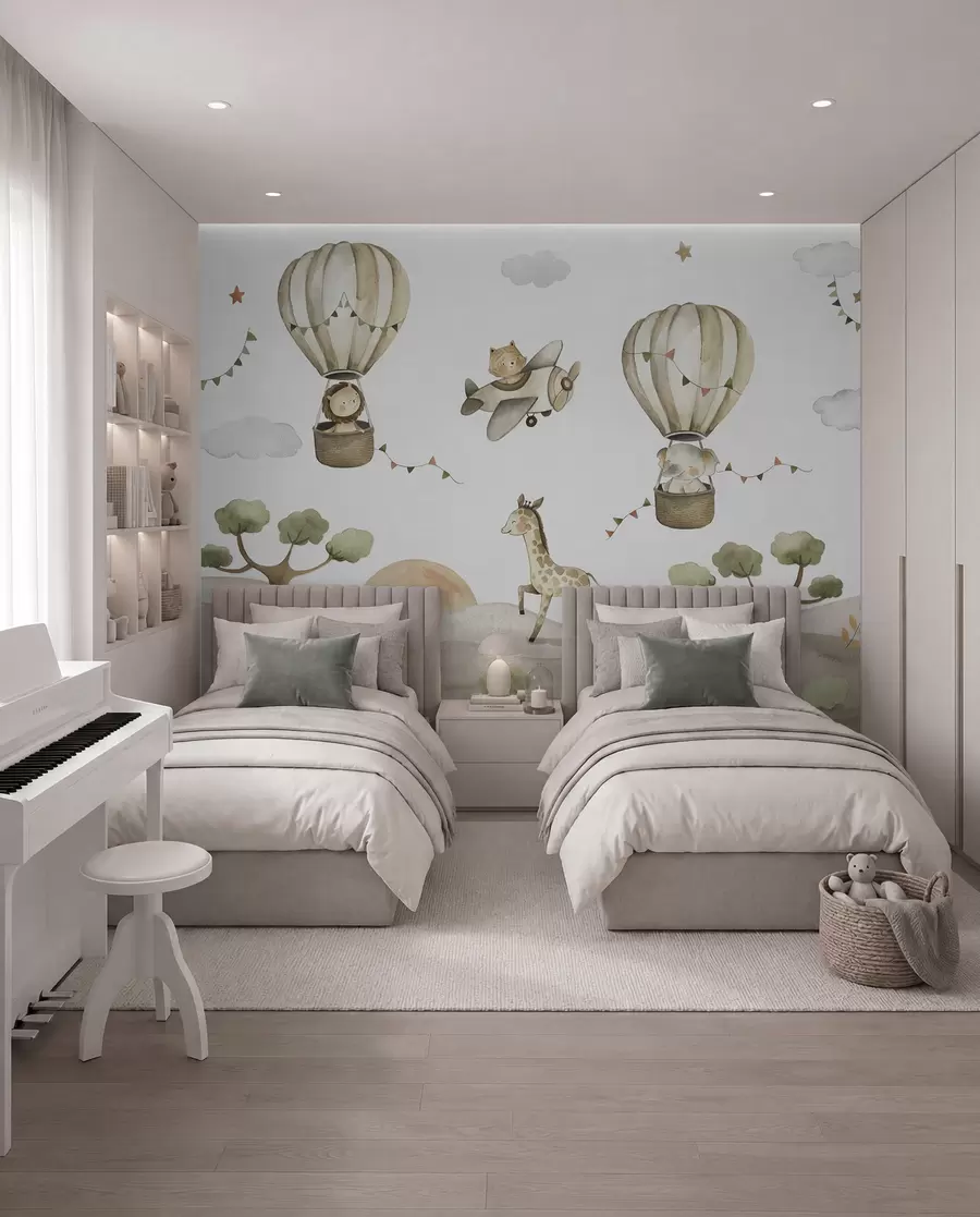 murales de pared Dibujo de acuarela con animales, globos, avión y coche u95882