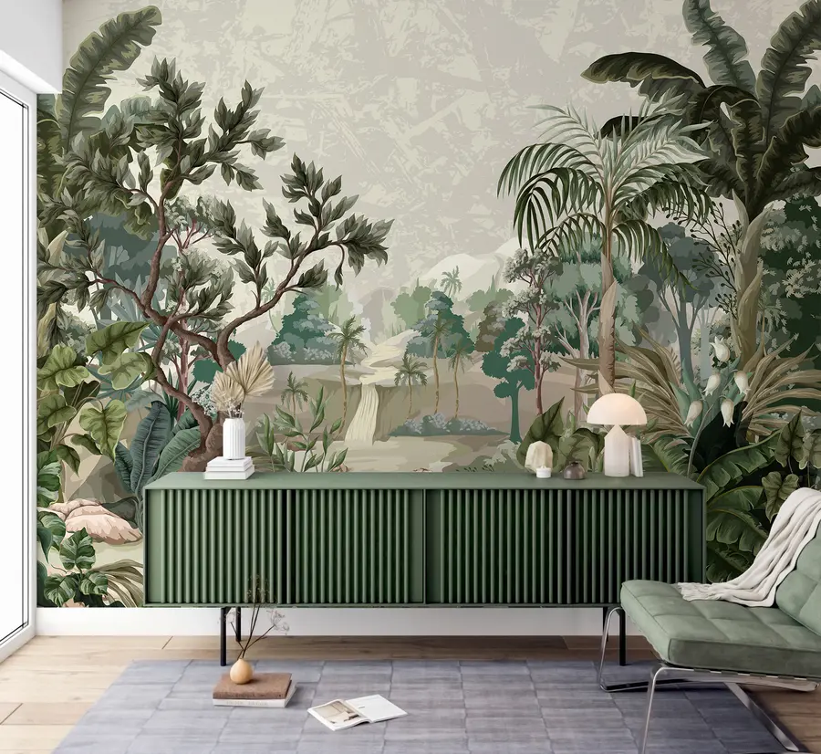 Murales de pared Selva con rio y palmeras u95915 murales de pared Selva con rio y palmeras u95915