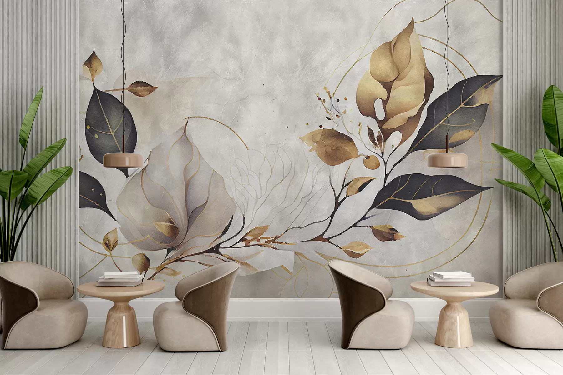 murales de pared Hojas delicadas en estilo loft u95646
