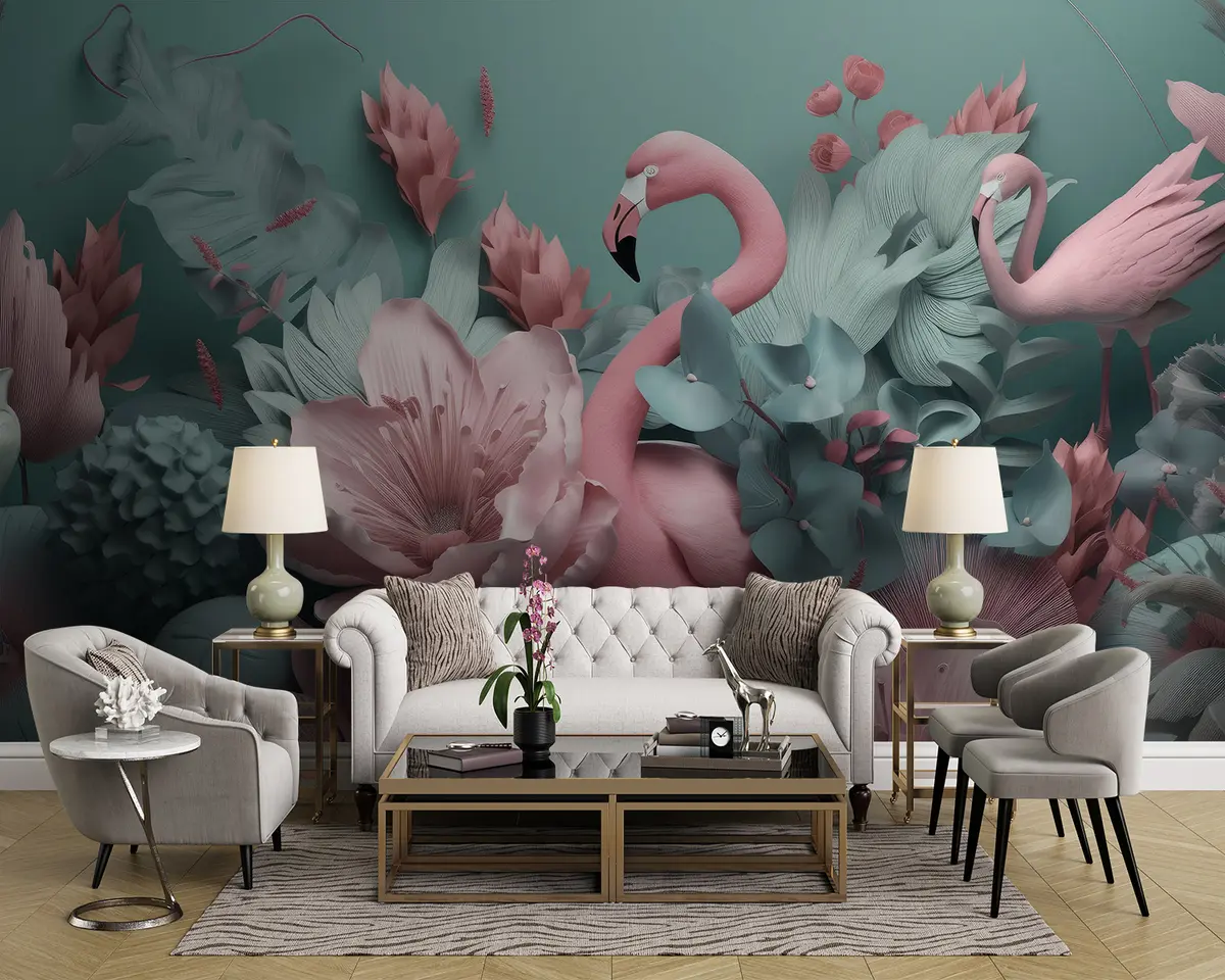 murales de pared Flamencos en flores u95655