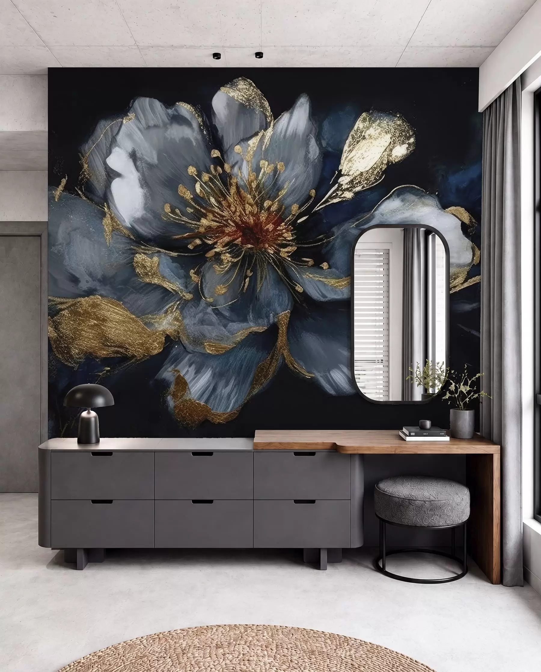 murales de pared Gran flor azul con venas u95657