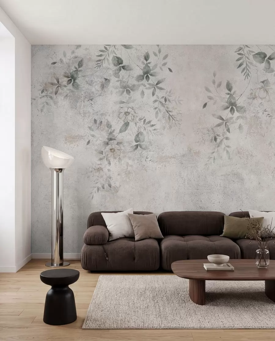 murales de pared Flores con ramas sobre minimalismo de fondo de hormigón grunge u96140