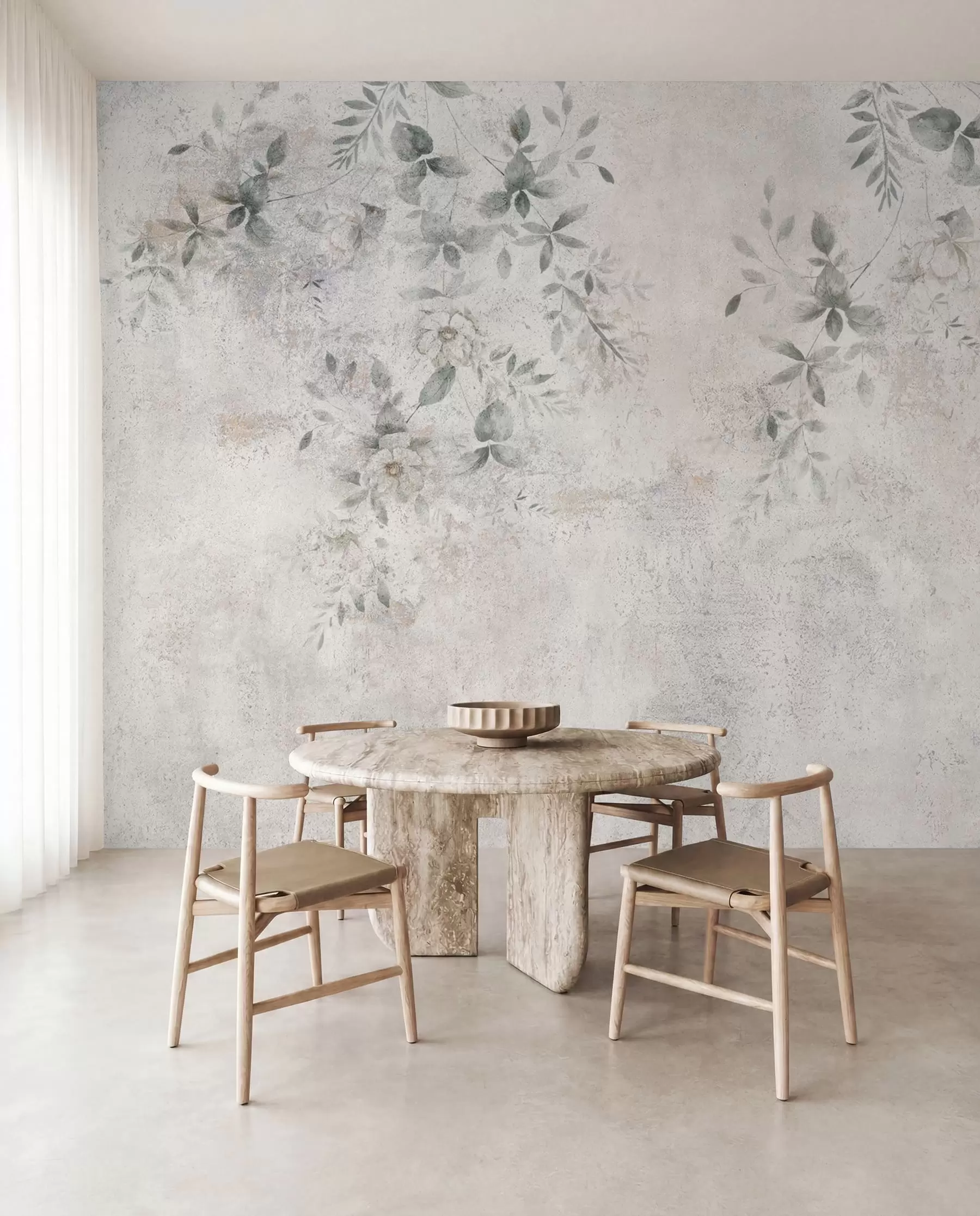 murales de pared Flores con ramas sobre minimalismo de fondo de hormigón grunge u96140
