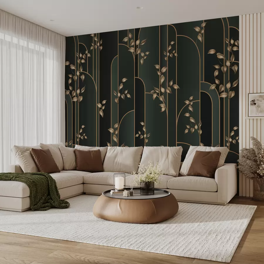 murales de pared Art deco abstracto con hojas u95842