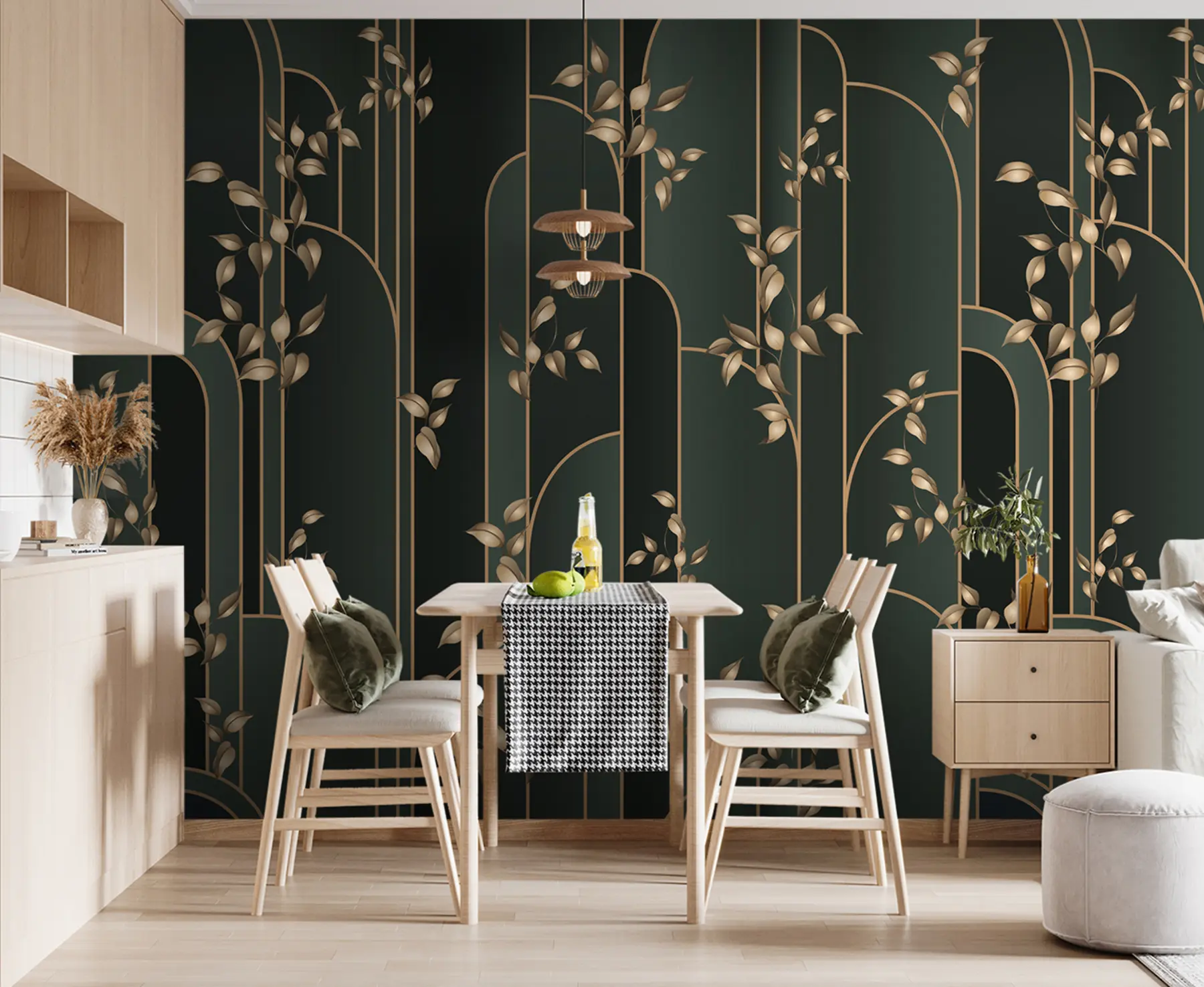 murales de pared Art deco abstracto con hojas u95842