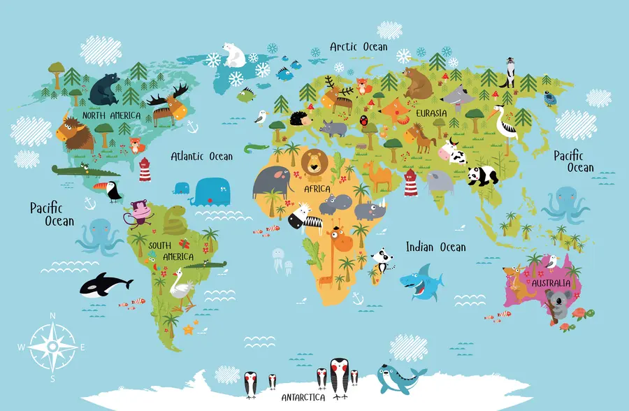 murales de pared Mapa, mundo e línea u16689
