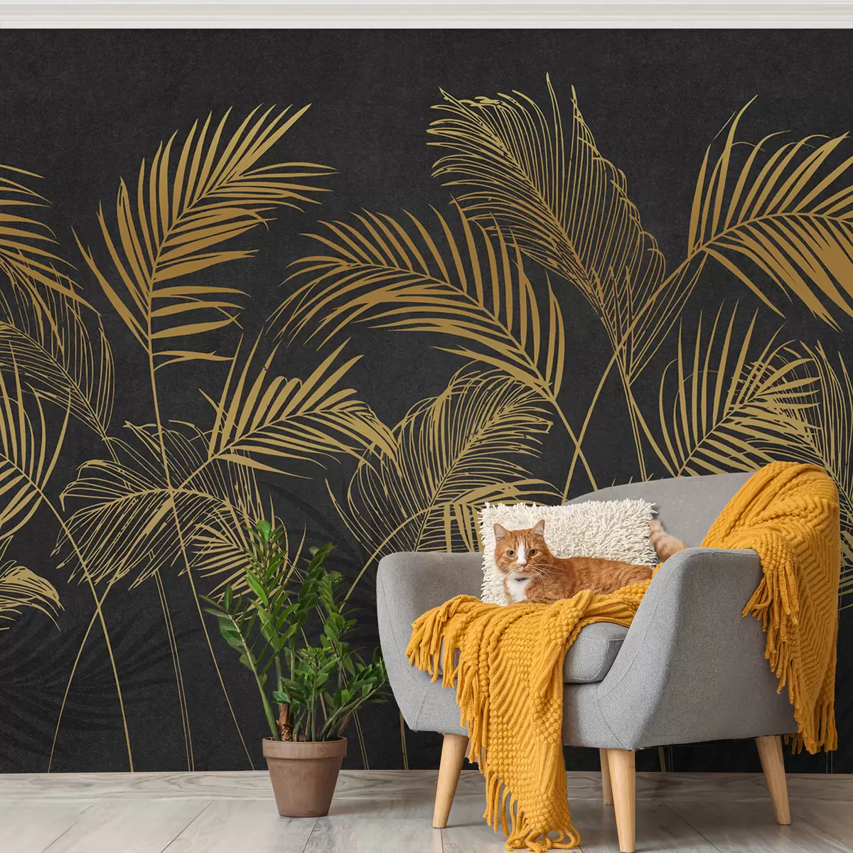 murales de pared Hojas de palmera con muro de hormigón u96317