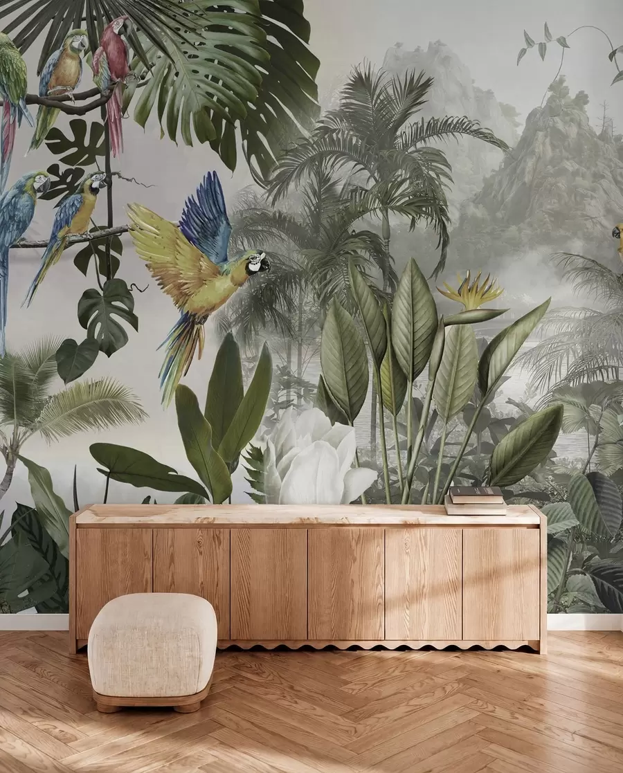 murales de pared Loros en la selva tropical u95693