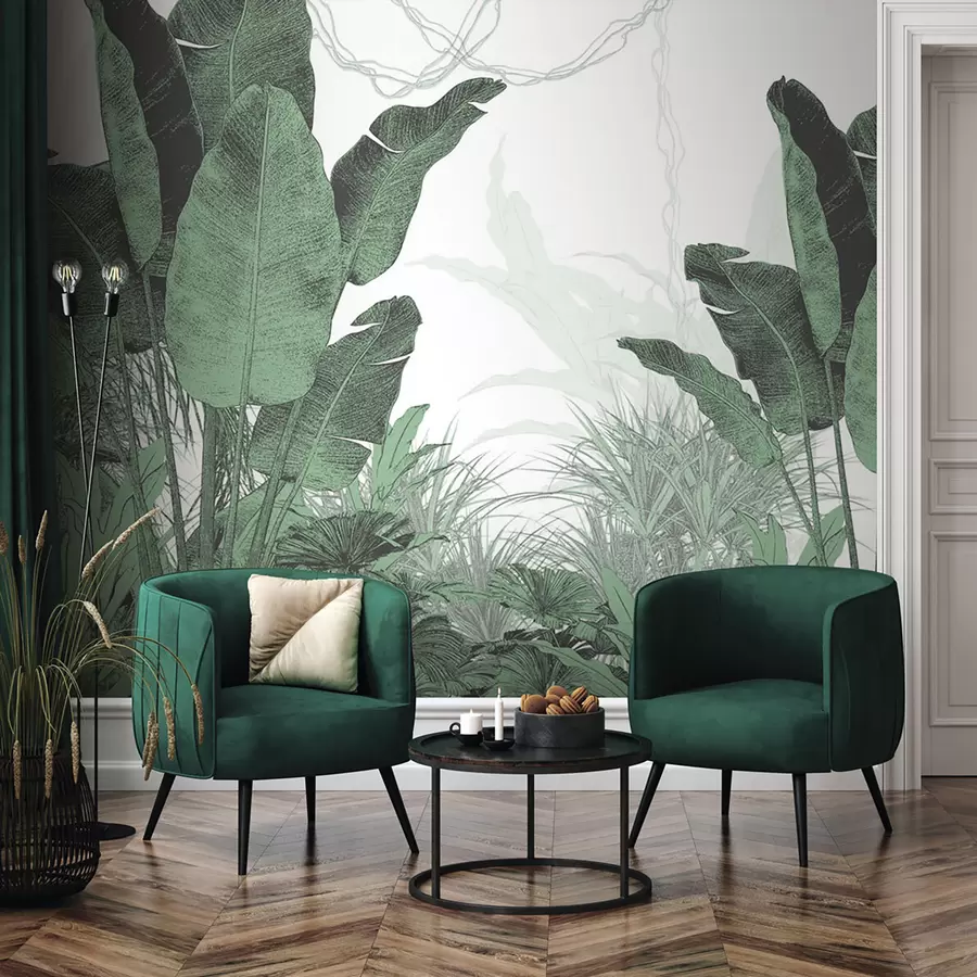 murales de pared Hojas de plátano verde y matorrales tropicales u96731