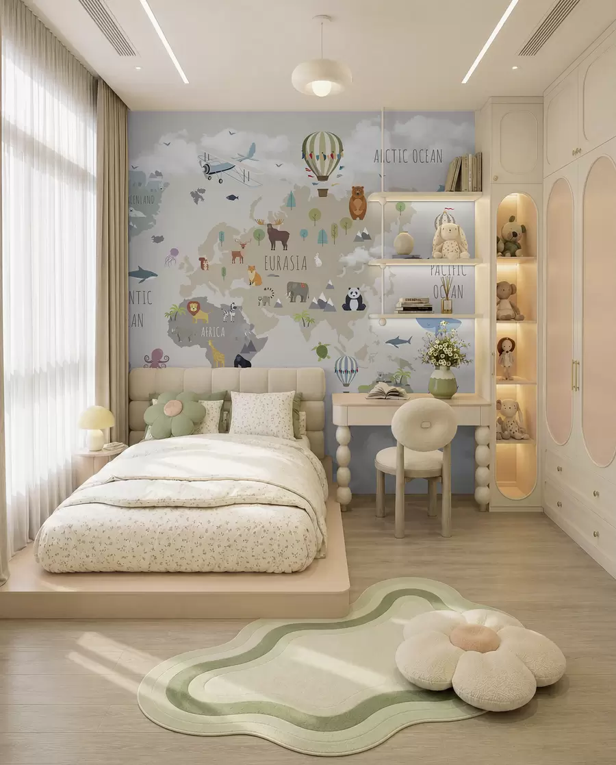 murales de pared Mapa mundial con animales y globos u96461