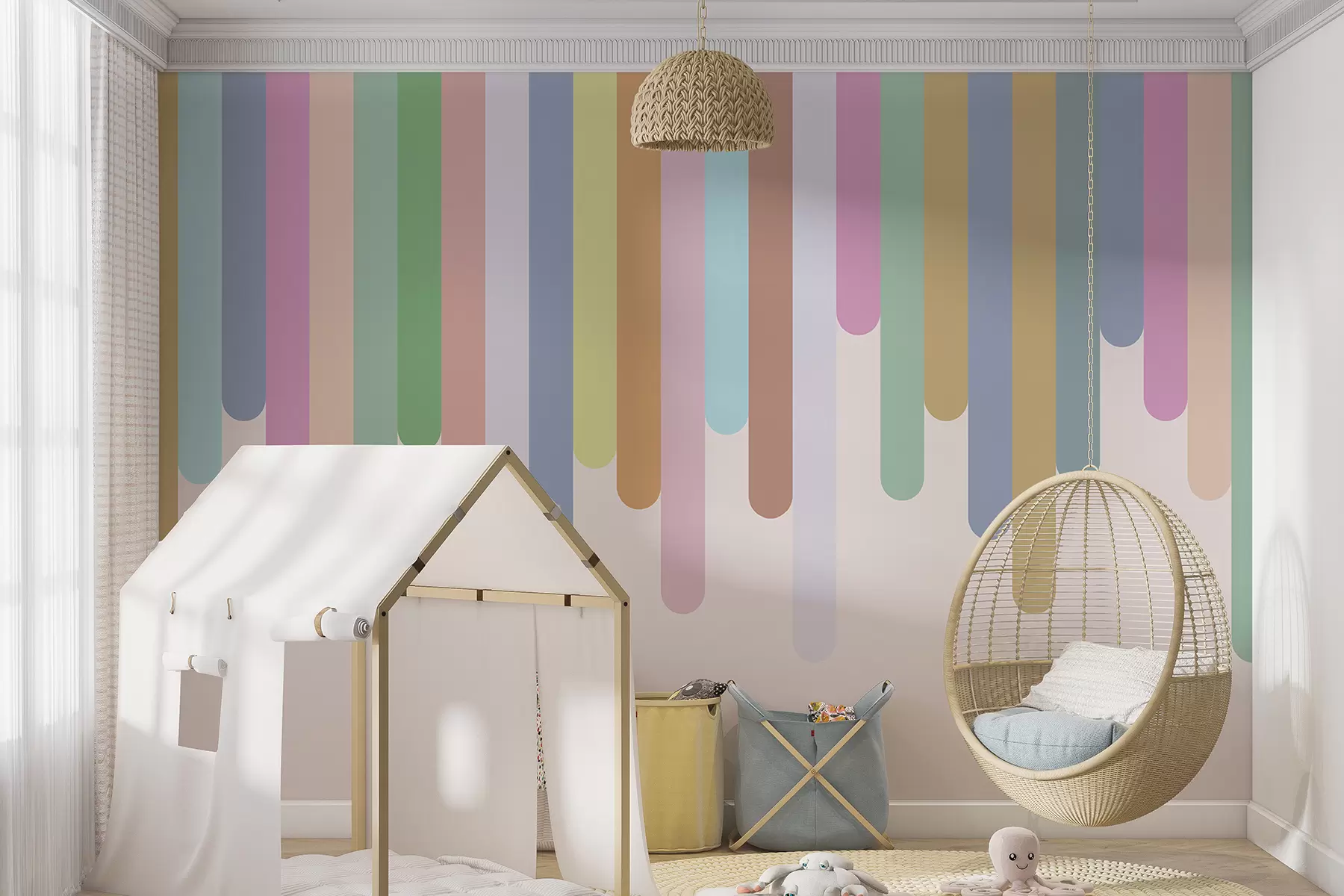 murales de pared Líneas de cinta de arcoíris multicolores en la habitación de los niños. u96856