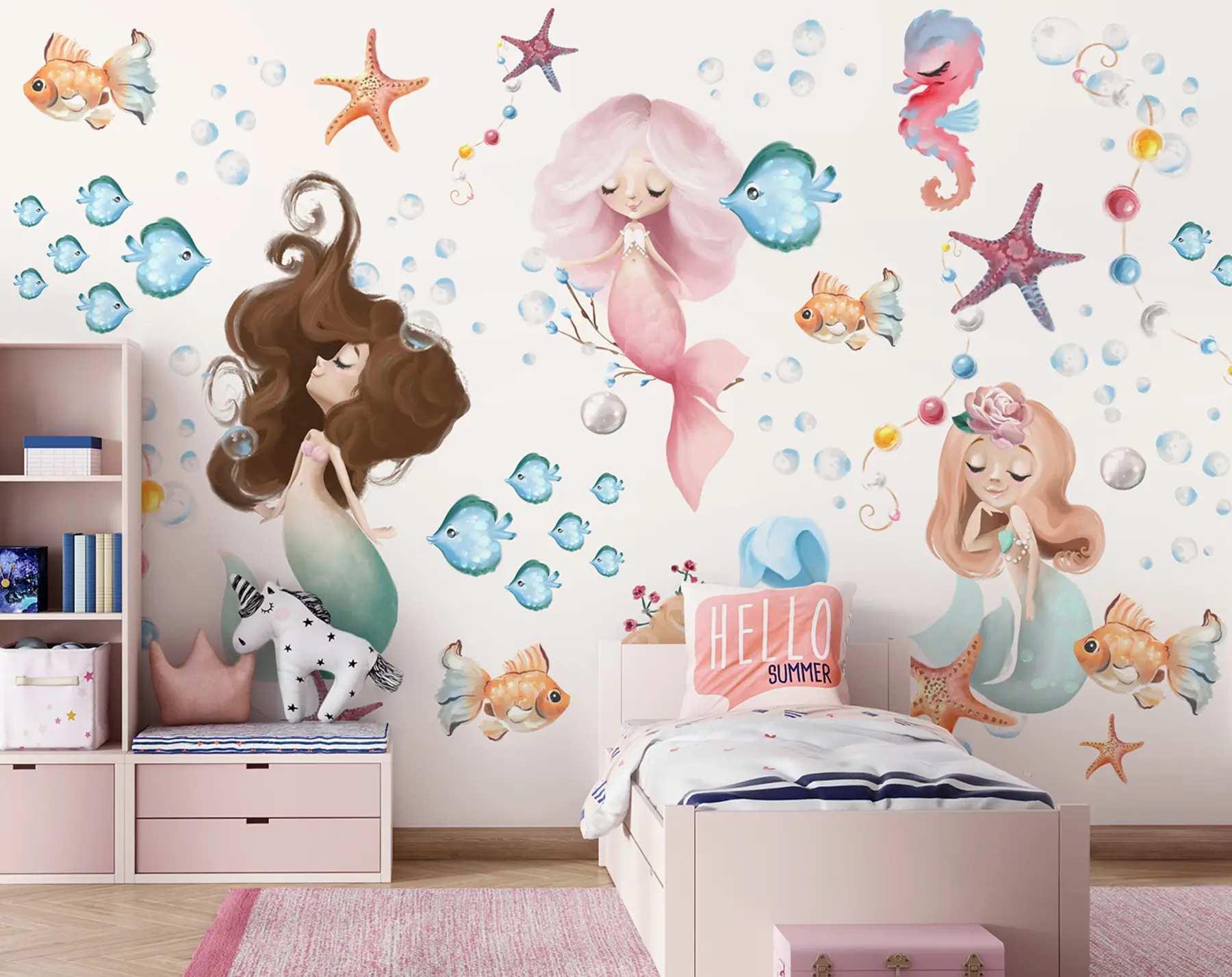 Murales de pared Sirenas y peces de acuarela. u96868 murales de pared Sirenas y peces de acuarela. u96868