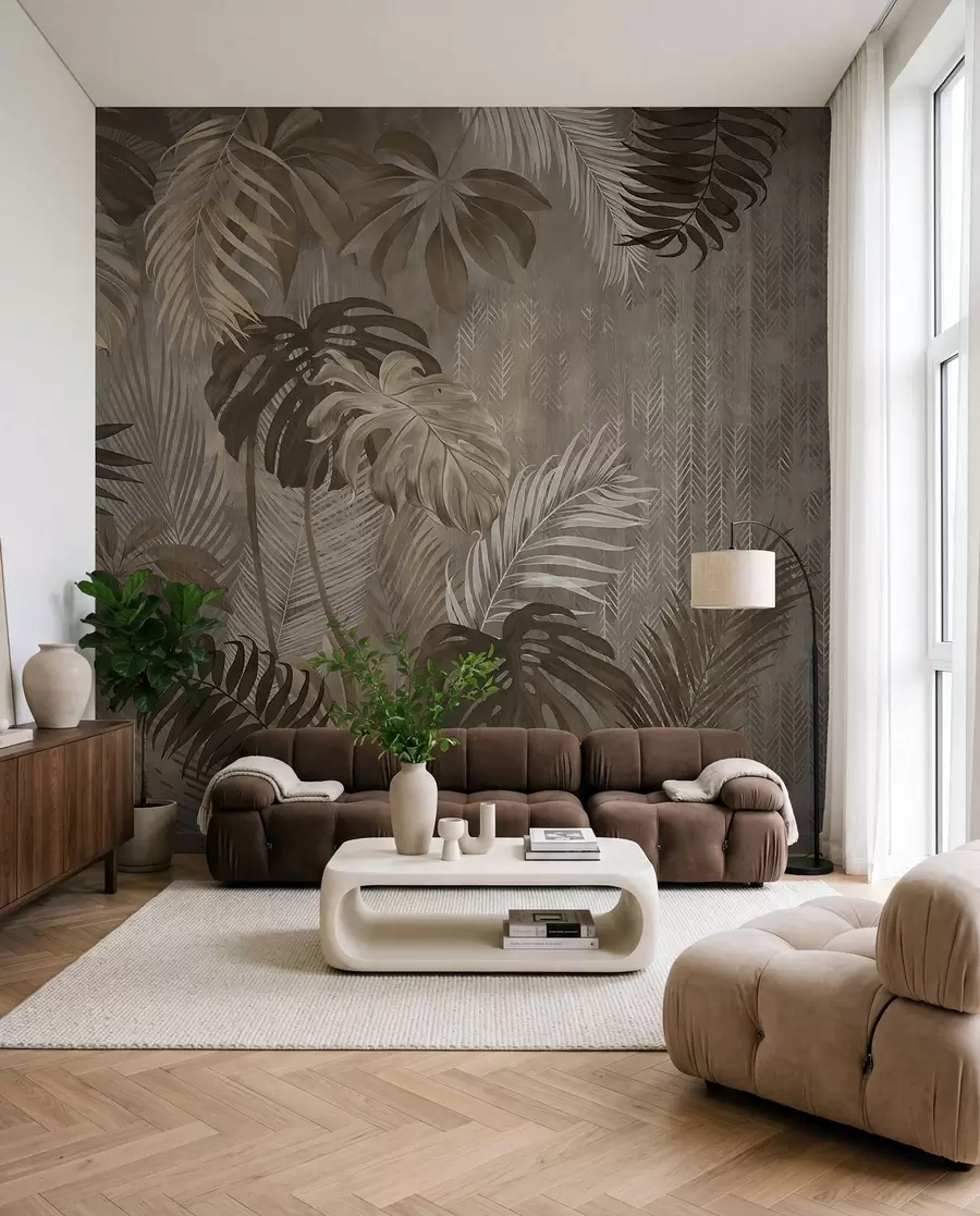 murales de pared Hojas tropicales en estilo grunge u97012