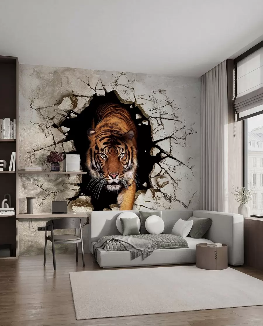 murales de pared Tigre atravesando el muro u97031