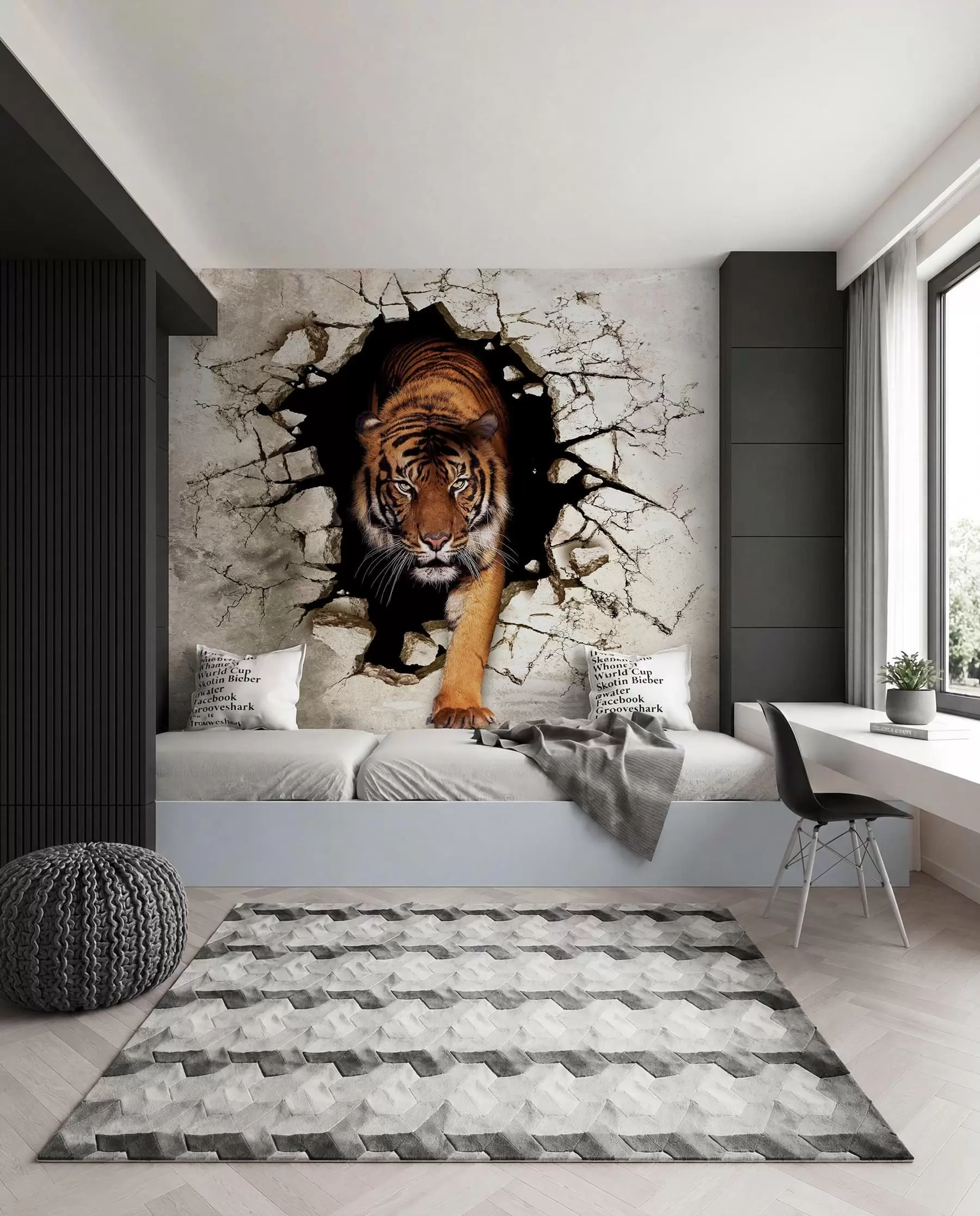murales de pared Tigre atravesando el muro u97031