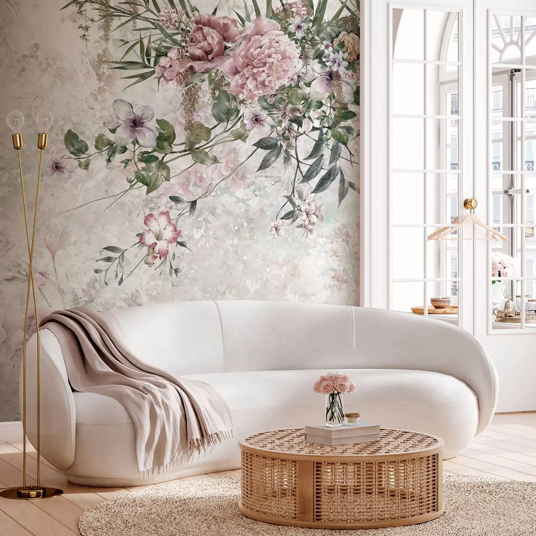 murales de pared Flores antiguas en la pared de mármol u97046