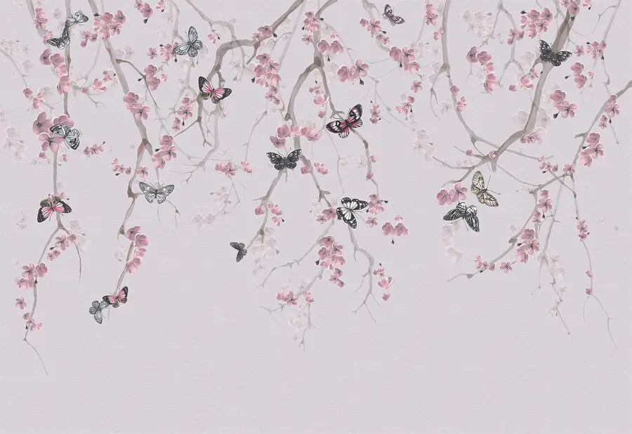 murales de pared Flores y mariposas de sakura u97056