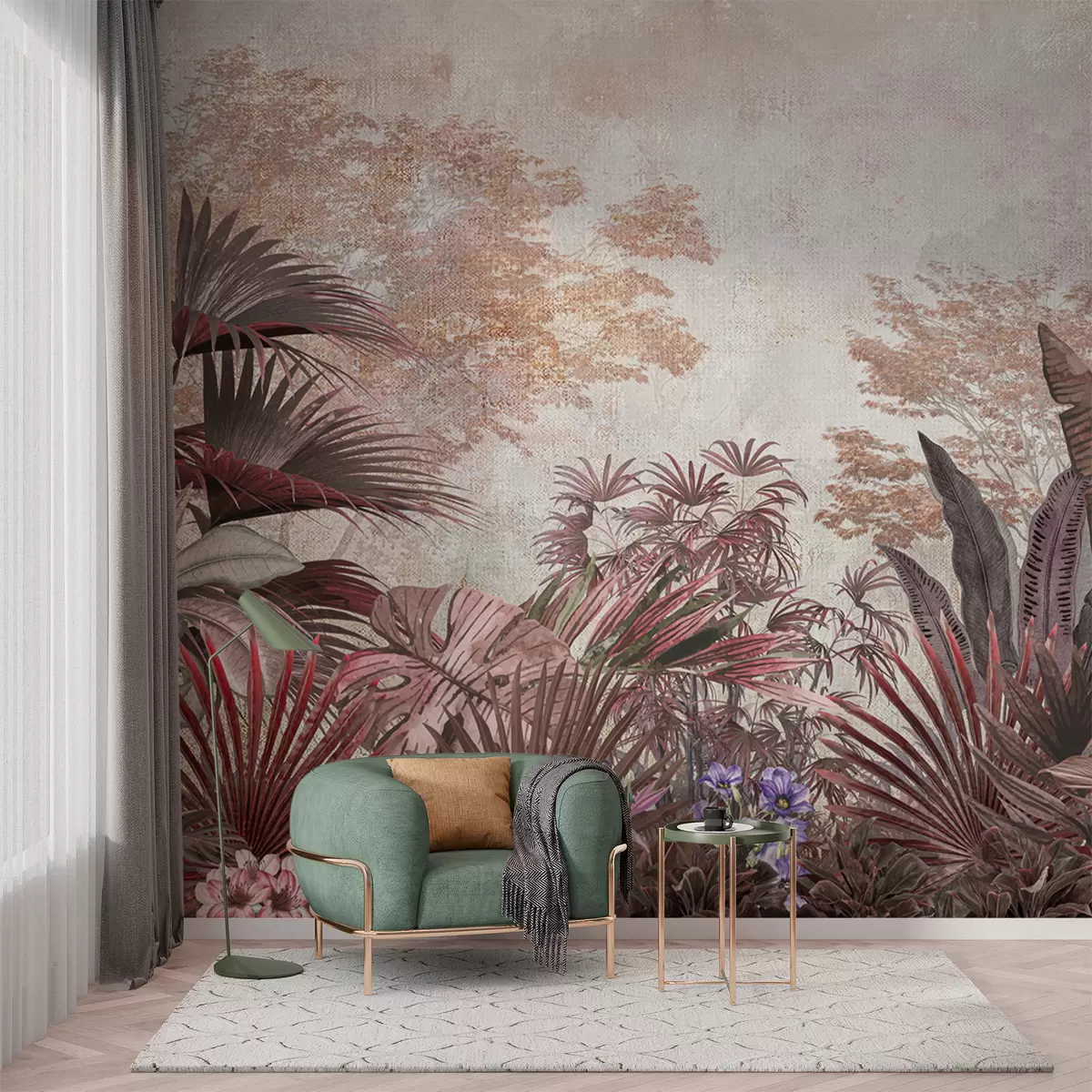 Murales de pared Ilustración de papel tapiz tropical vintage con follaje de palmeras exóticas u97104 murales de pared Ilustración de papel tapiz tropical vintage con follaje de palmeras exóticas u97104