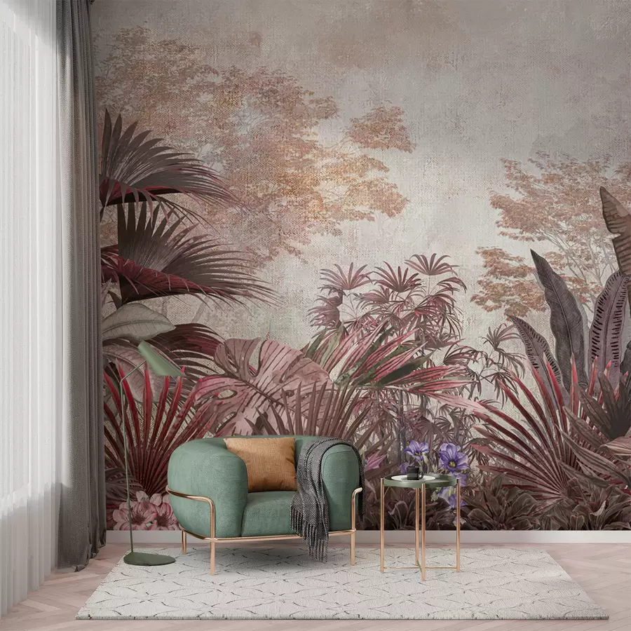 Murales de pared Ilustración de papel tapiz tropical vintage con follaje de palmeras exóticas u97104 murales de pared Ilustración de papel tapiz tropical vintage con follaje de palmeras exóticas u97104