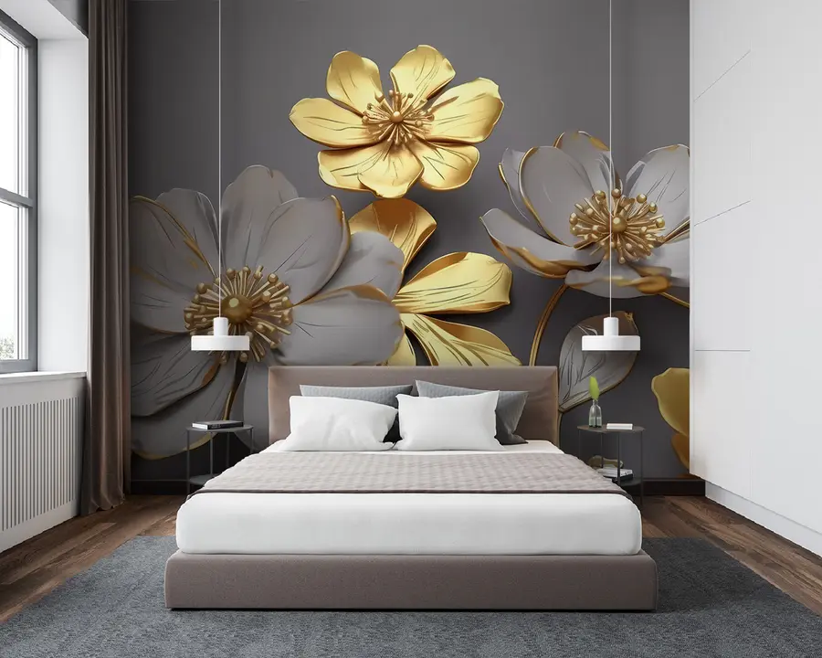 murales de pared Flores grandes sobre un fondo gris u96957