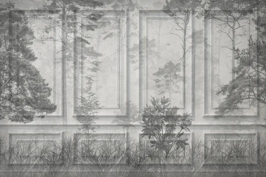 murales de pared Elegantes paneles de boiserie europeos con estampado de bosque u97209