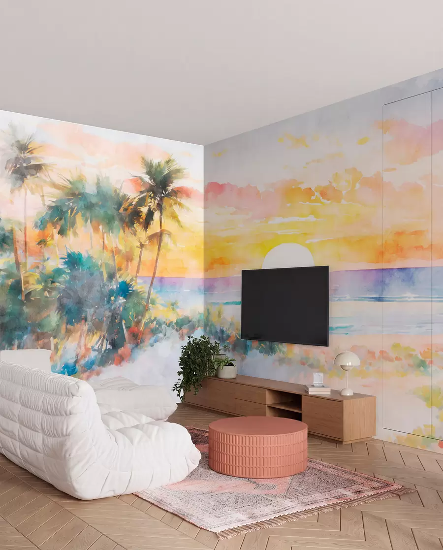 murales de pared Palmeras al ocaso pintado u97312