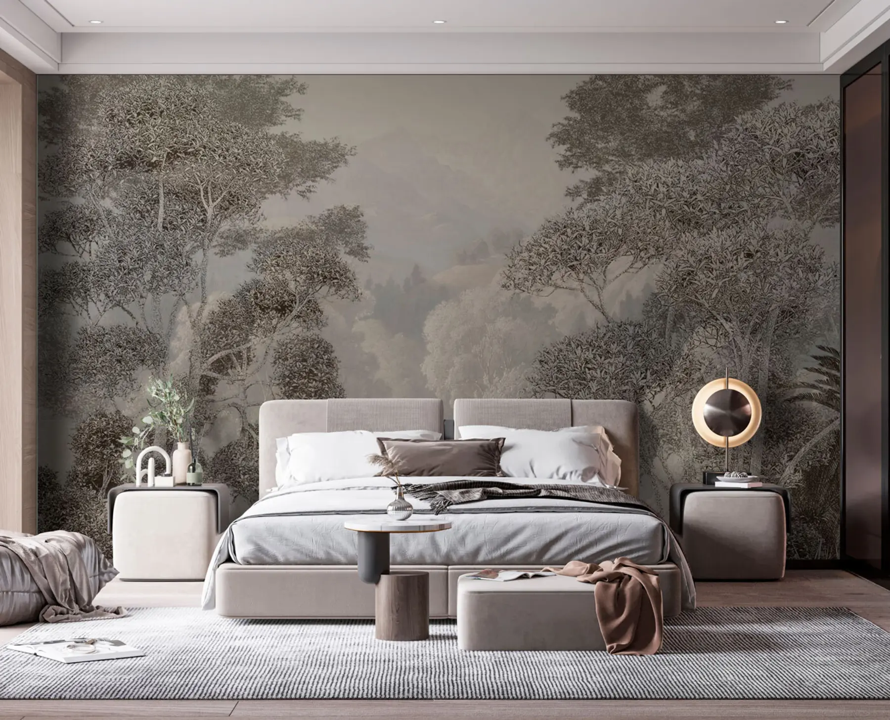 murales de pared Bosque tropical en tonos grises u97396
