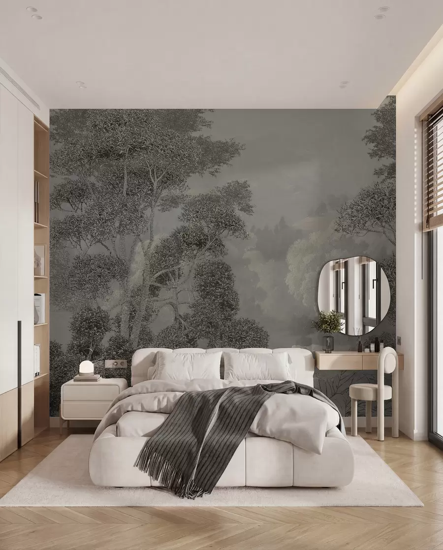 murales de pared Bosque tropical en tonos grises u97396