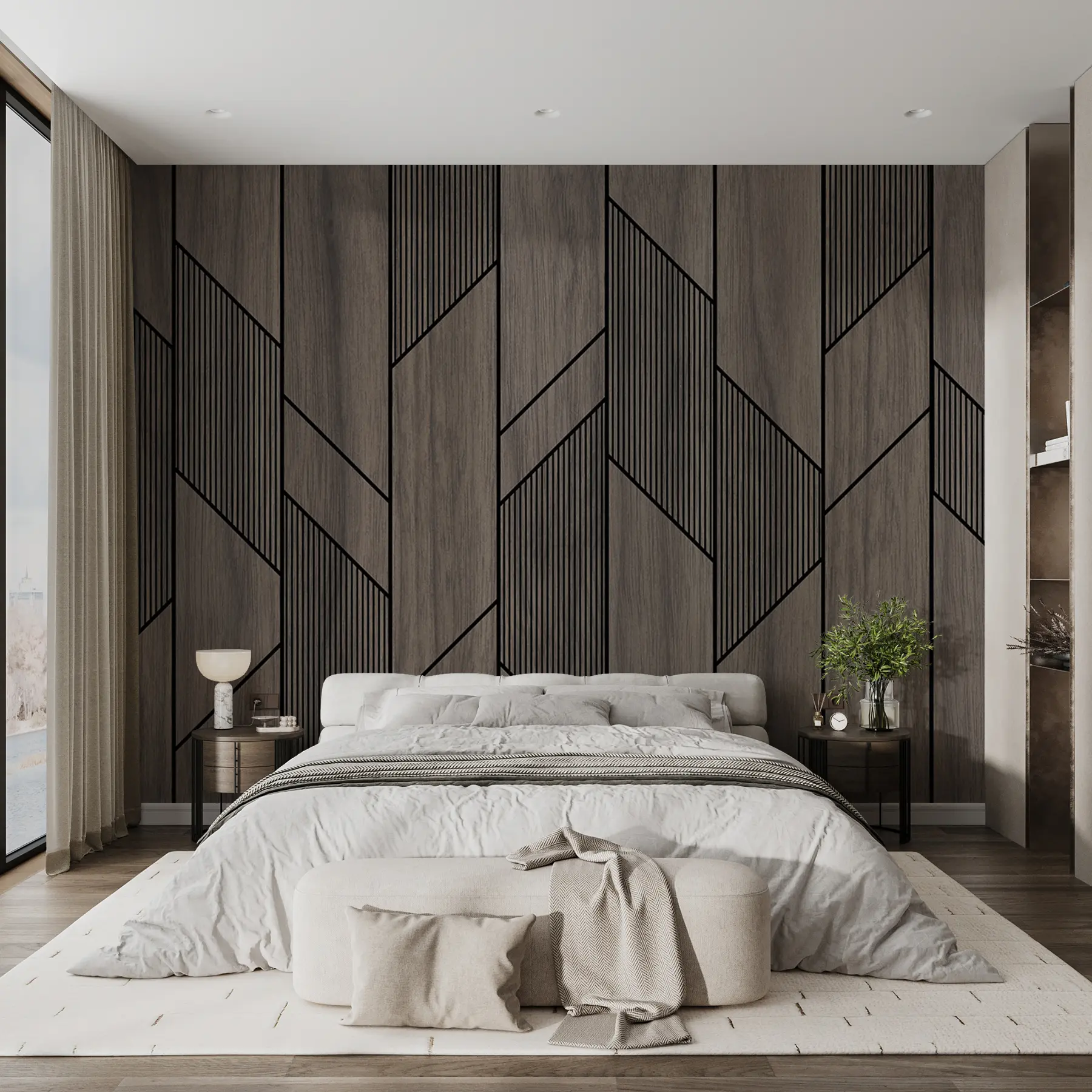 murales de pared Paneles geométricos con textura de madera u97427