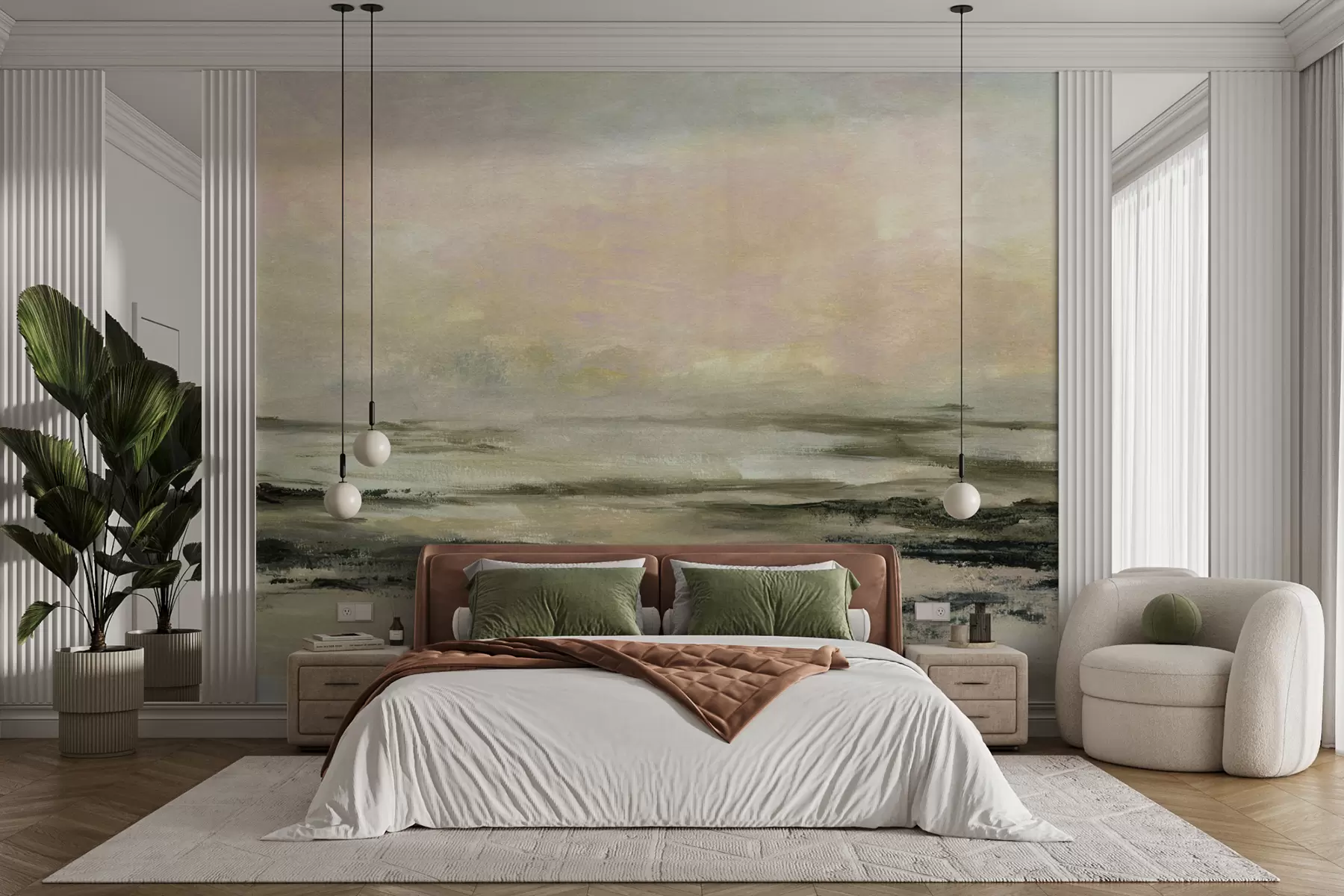 murales de pared Puesta de sol en una playa tropical, minimalismo elegante y loft. u97451