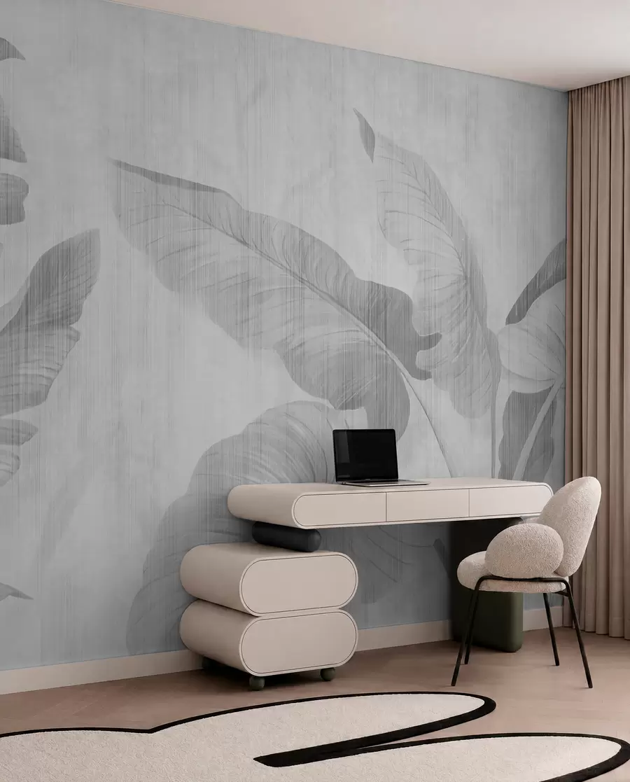 murales de pared Hojas tropicales grunge en gris u00299v3