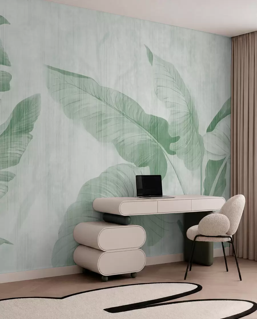 murales de pared Hojas tropicales grunge en verde u00299v4