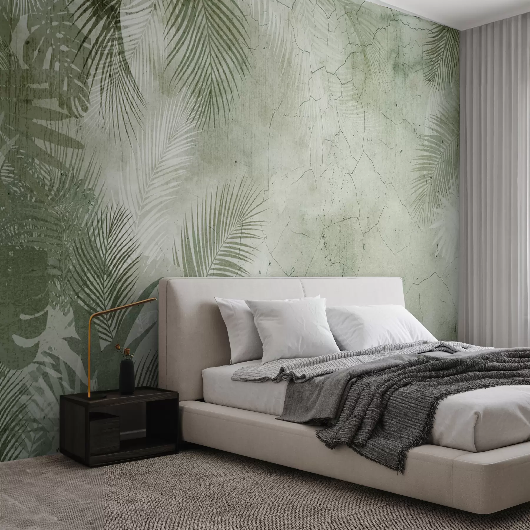 murales de pared Hojas verdes 3D en estilo grunge u73583v3
