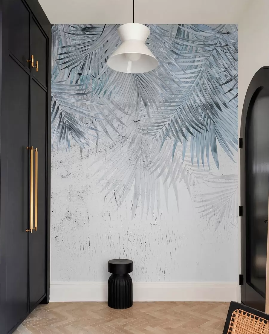 murales de pared Hojas tropicales azules en estilo grunge u93843v3