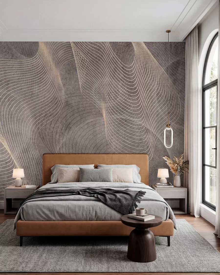 murales de pared Líneas onduladas en colores arena y beige u97469