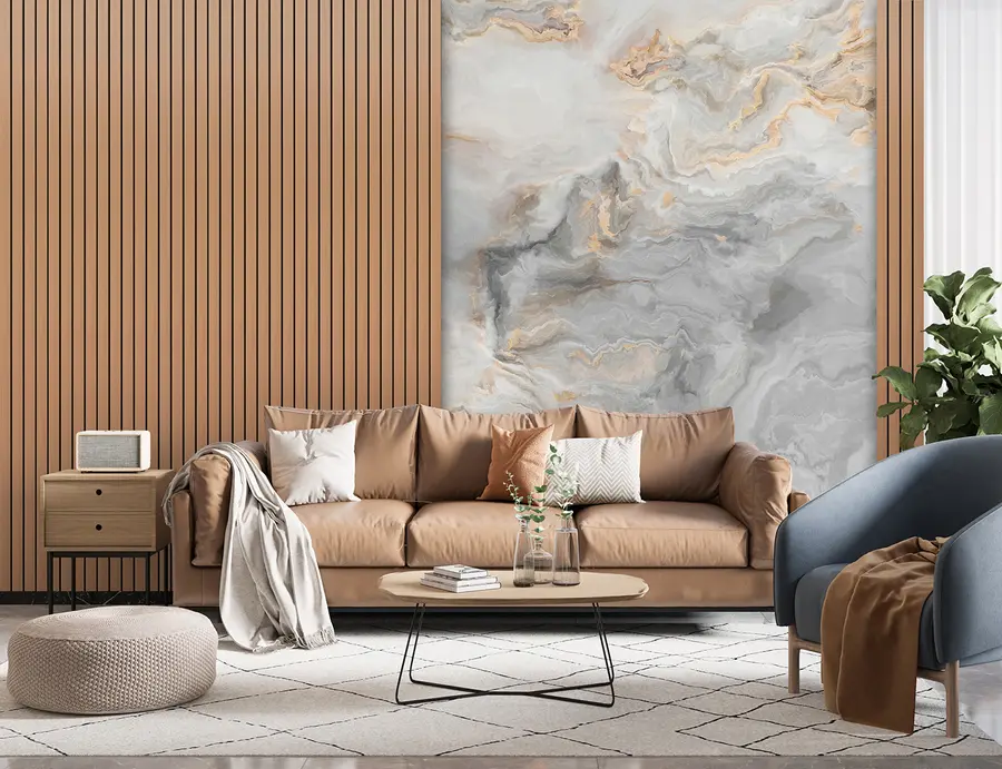 murales de pared Lamas de madera con mármol u97426